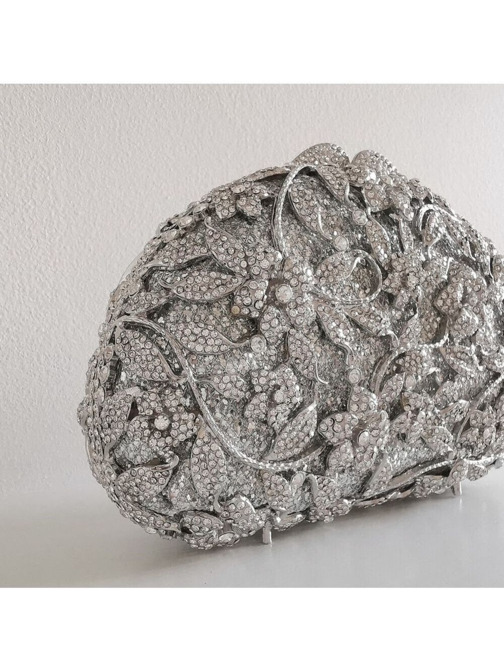 Crystal Floral Rose Garden Clutch Silver Tone - Picture 4 of 7
